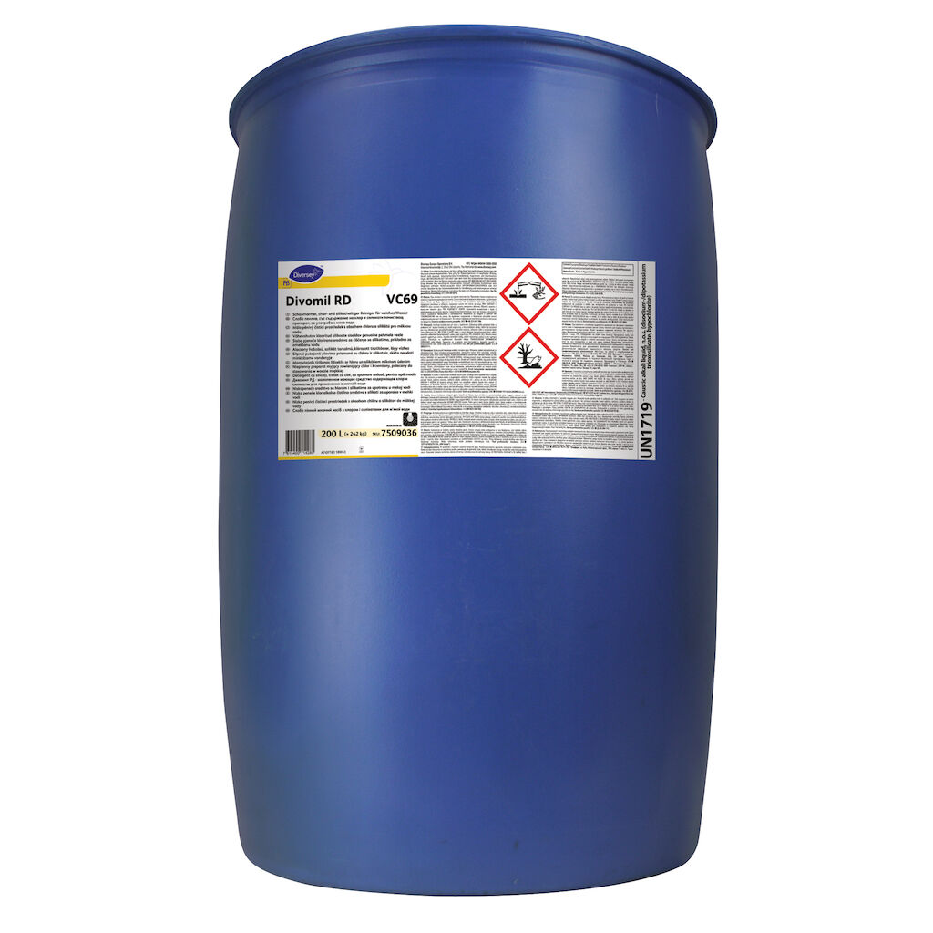 Divomil RD VC69 200L - Schaumarmer, chlor- und silikathaltiger Reiniger für weiches Wasser
