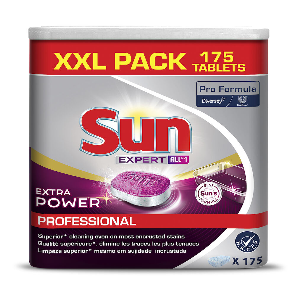 Sun Professional All in One Extra Power Tabs 175x1Stk. - Geschirrreiniger Tabs All in 1, mit der besten Formel von Sun, geeignet für Haushaltsgeschirrspüler.