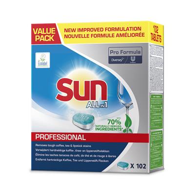 Sun Pro Formula All in 1 Tablets 4x102Stk. - Spülmaschinentabletten all in 1, mit integriertem Klarspüler und Salzfunktion, geeignet für Haushaltsgeschirrspüler.